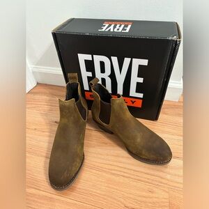 Frye Supply Chelsea safety crafted work boots in dark brown. Steel toe